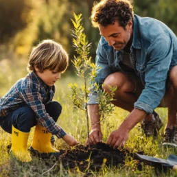 vater und sohn pflanzen einen baum